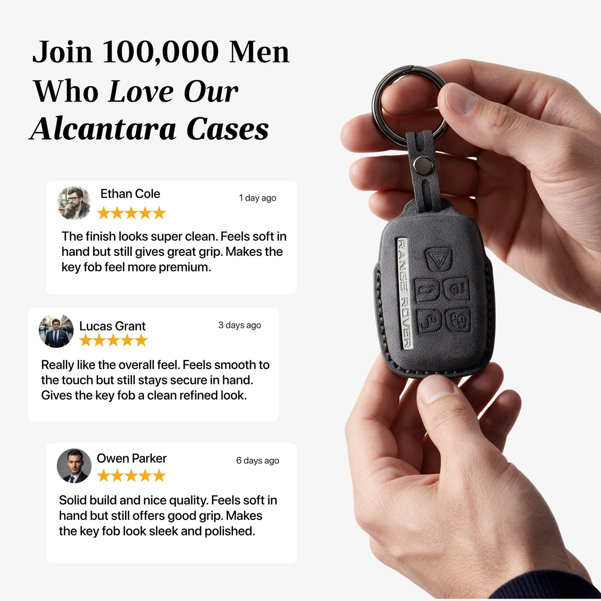 Alcantara Car Key Fob Cover for Land Rover Model A - Space Grey