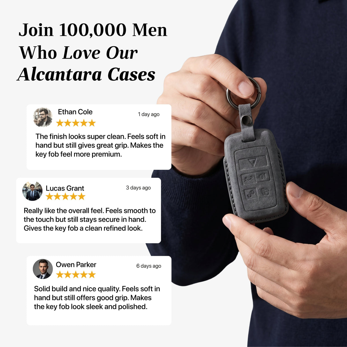 Alcantara Car Key Fob Cover for Land Rover Model B - Space Grey