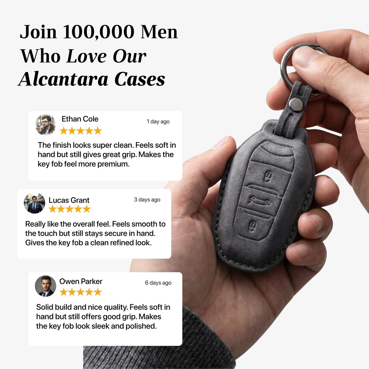 Alcantara Car Key Fob Cover for Peugeot Model A - Space Grey