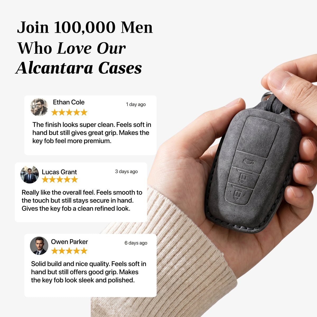 Alcantara Car Key Fob Cover for Toyota Model A with Buckle - Space Grey