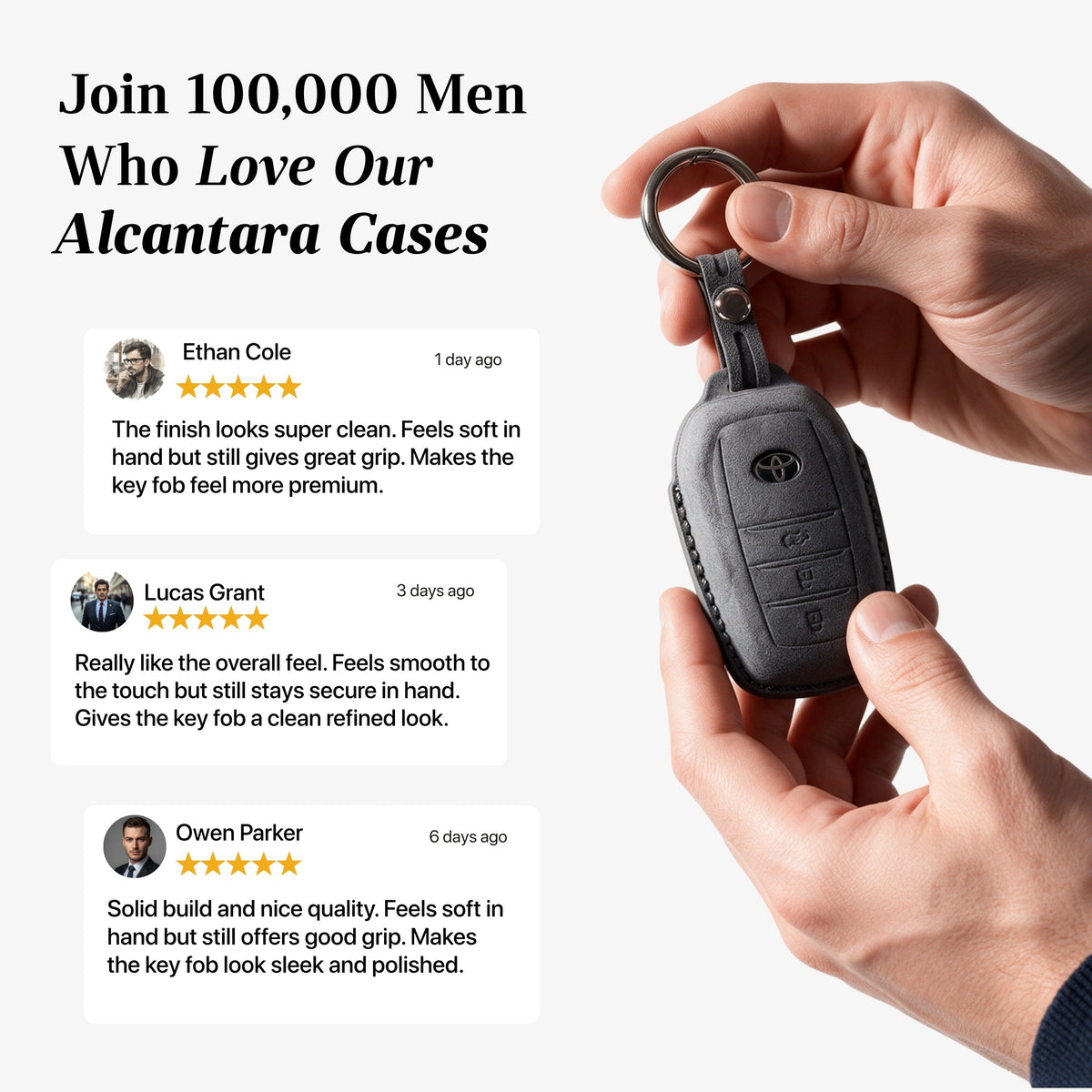 Alcantara Car Key Fob Cover for Toyota Model C with Buckle - Space Grey