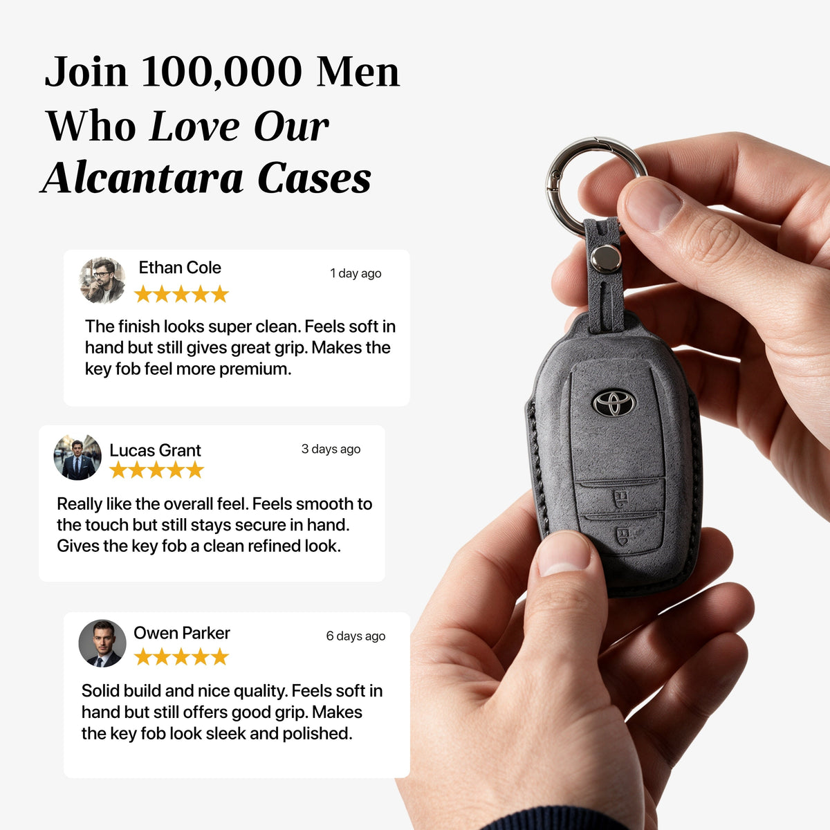 Alcantara Car Key Fob Cover for Toyota Model D with Buckle - Space Grey