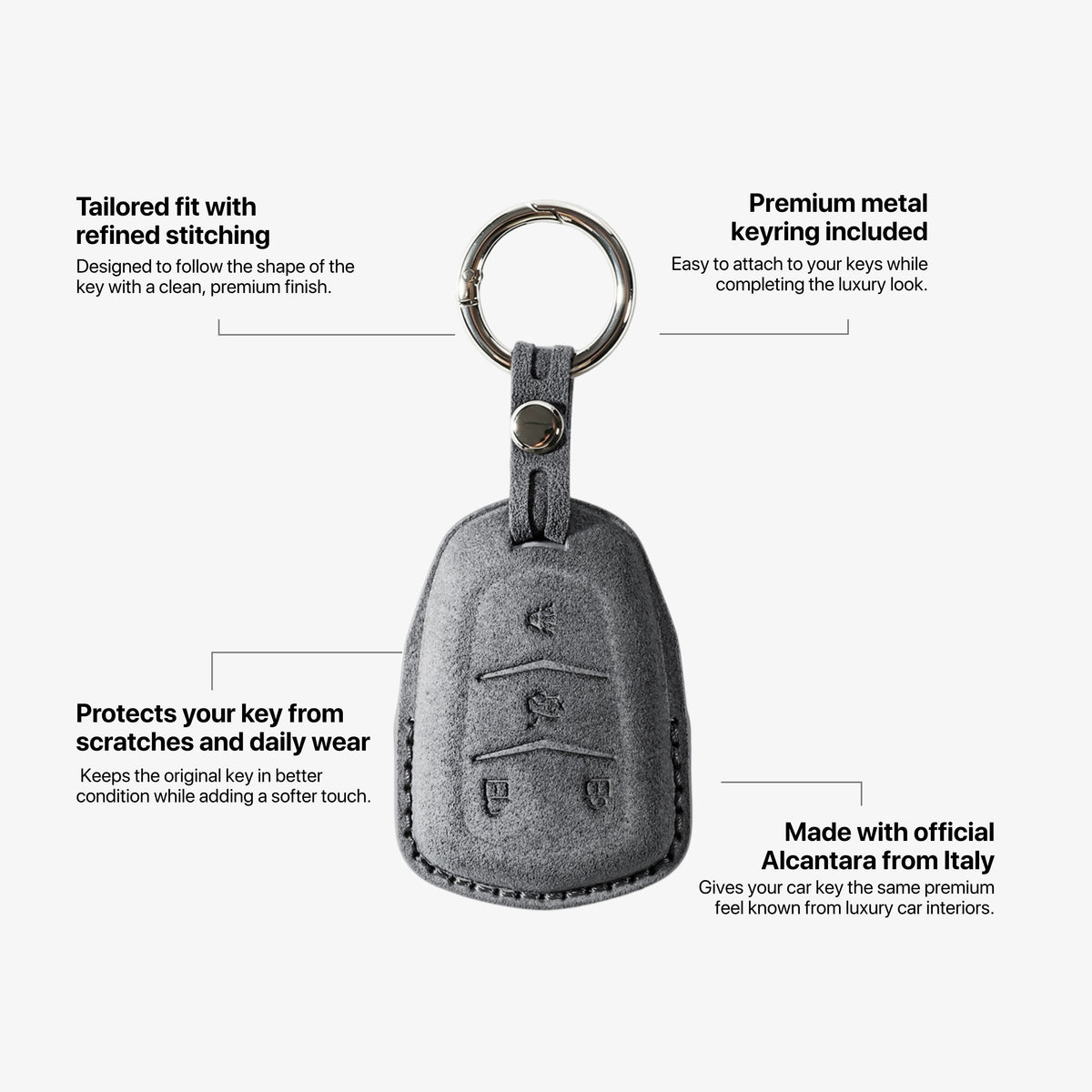 Alcantara Car Key Fob Cover for Cadillac Model A with Buckle - Space Grey