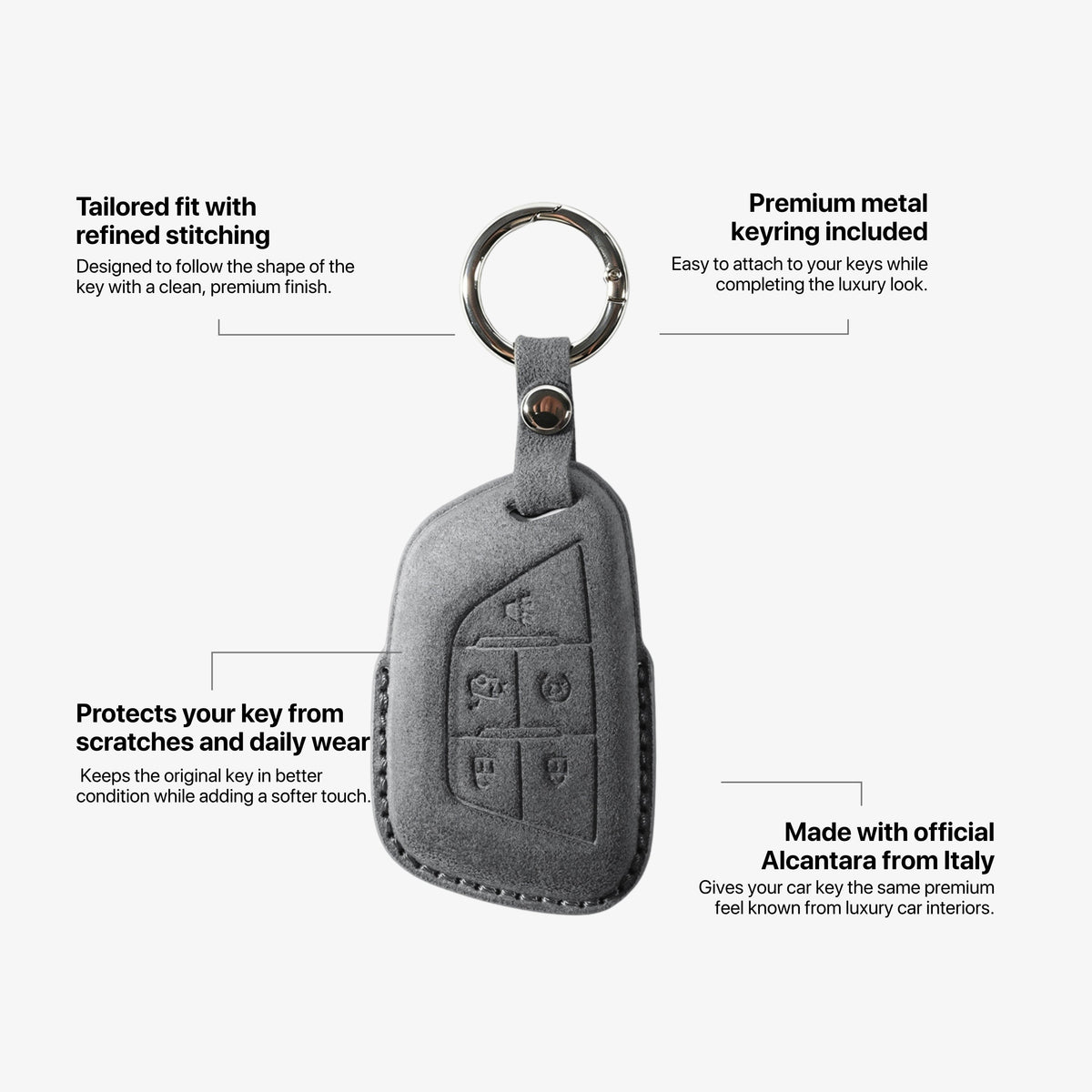Alcantara Car Key Fob Cover for Cadillac Model C with Buckle - Space Grey