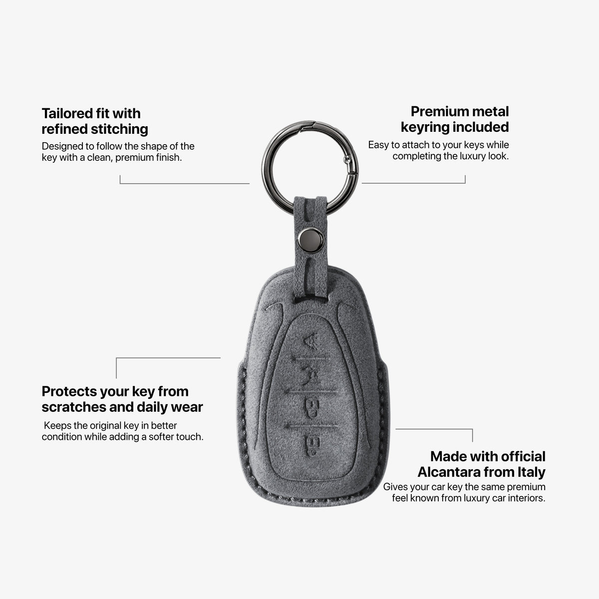 Alcantara Car Key Fob Cover for Chevrolet Model B - Space Grey