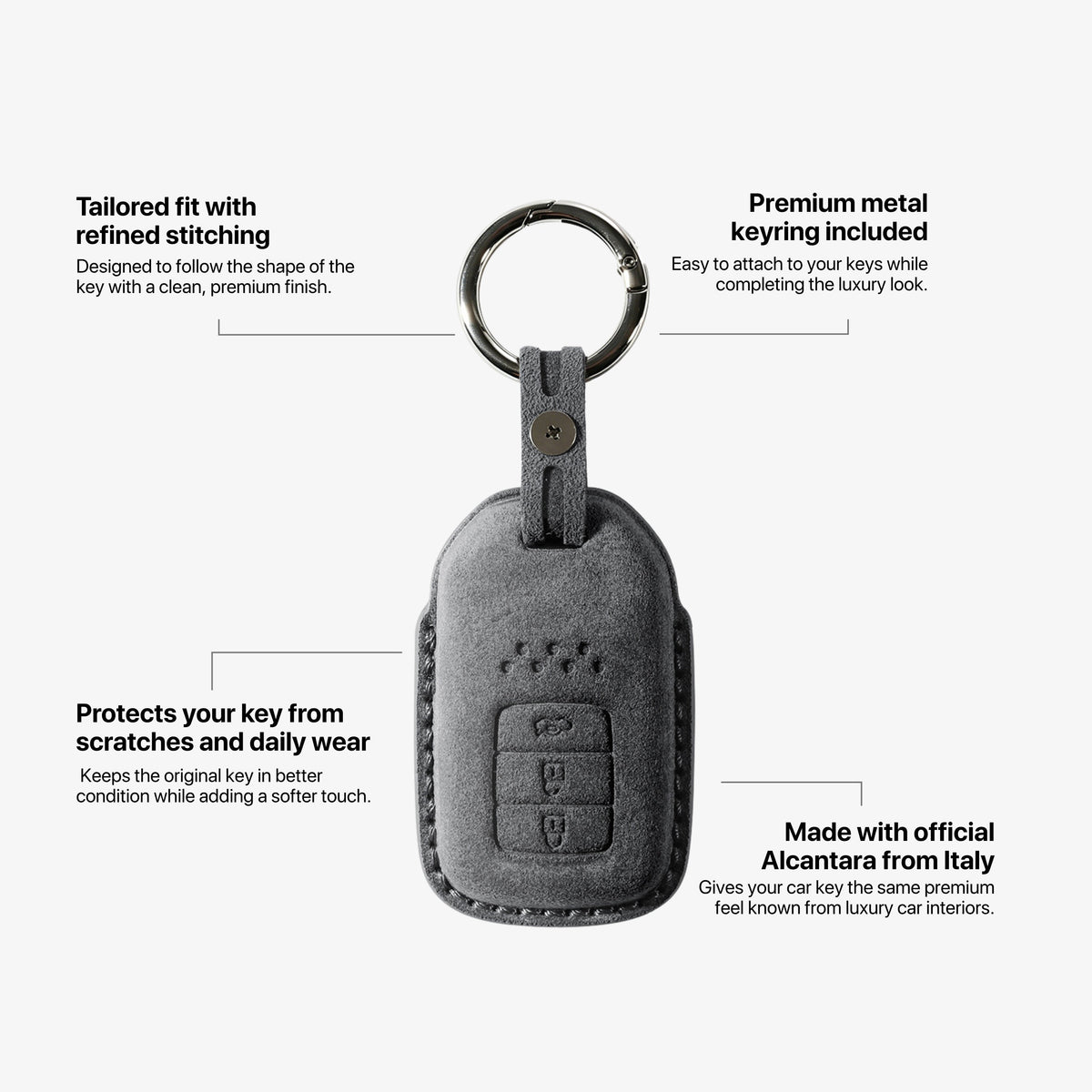 Alcantara Car Key Fob Cover for Honda Model B with Buckle - Space Grey