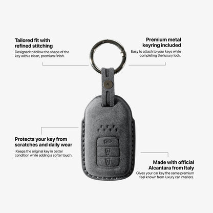 Alcantara Car Key Fob Cover for Honda Model B with Buckle - Space Grey