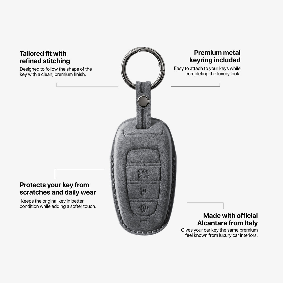 Alcantara Car Key Fob Cover for Hyundai Model D - Space Grey