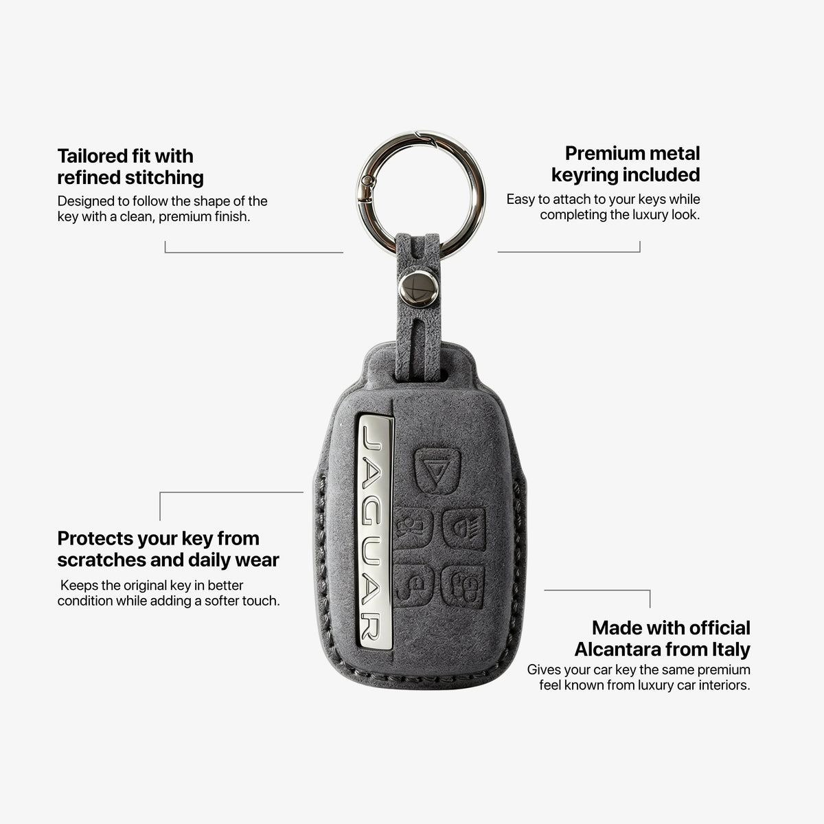 Alcantara Car Key Fob Cover for Jaguar Model A - Space Grey