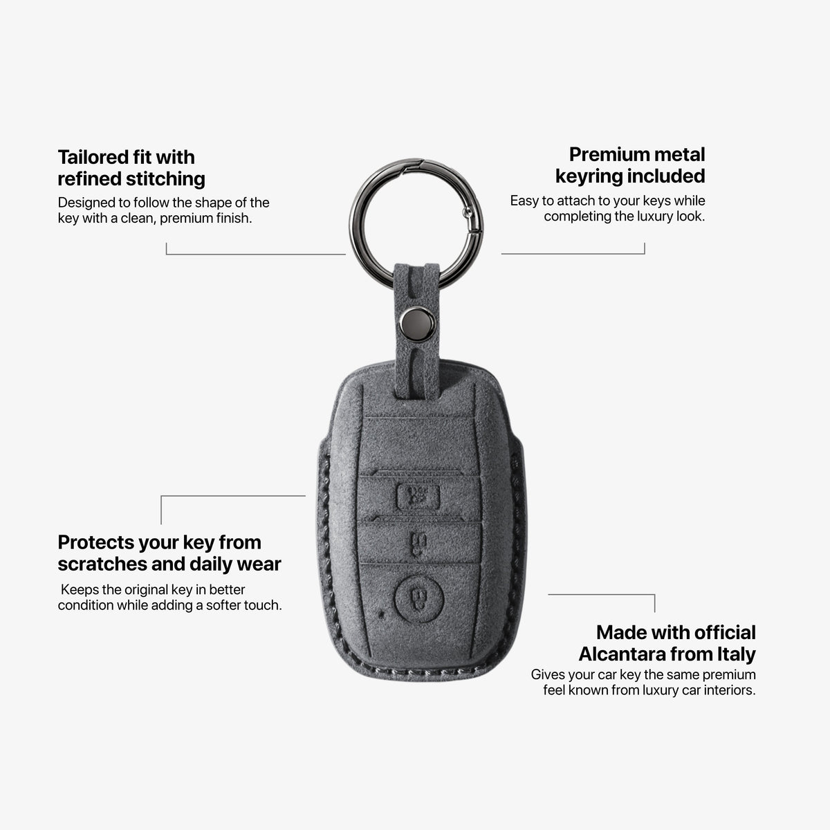 Alcantara Car Key Fob Cover for Kia Model A - Space Grey