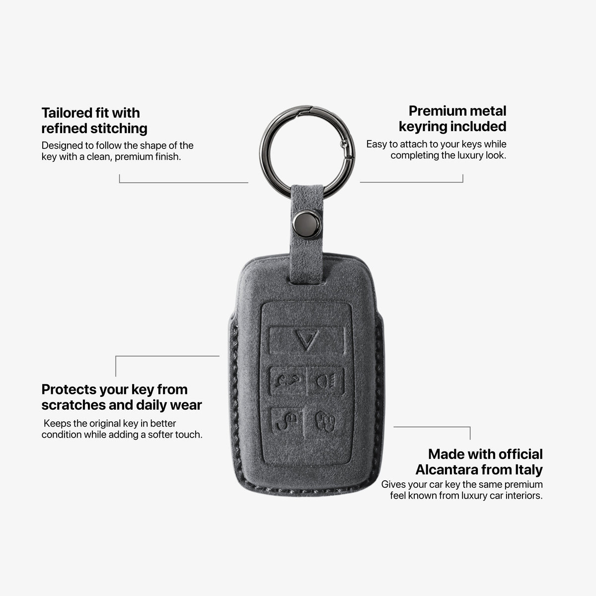 Alcantara Car Key Fob Cover for Land Rover Model B - Space Grey