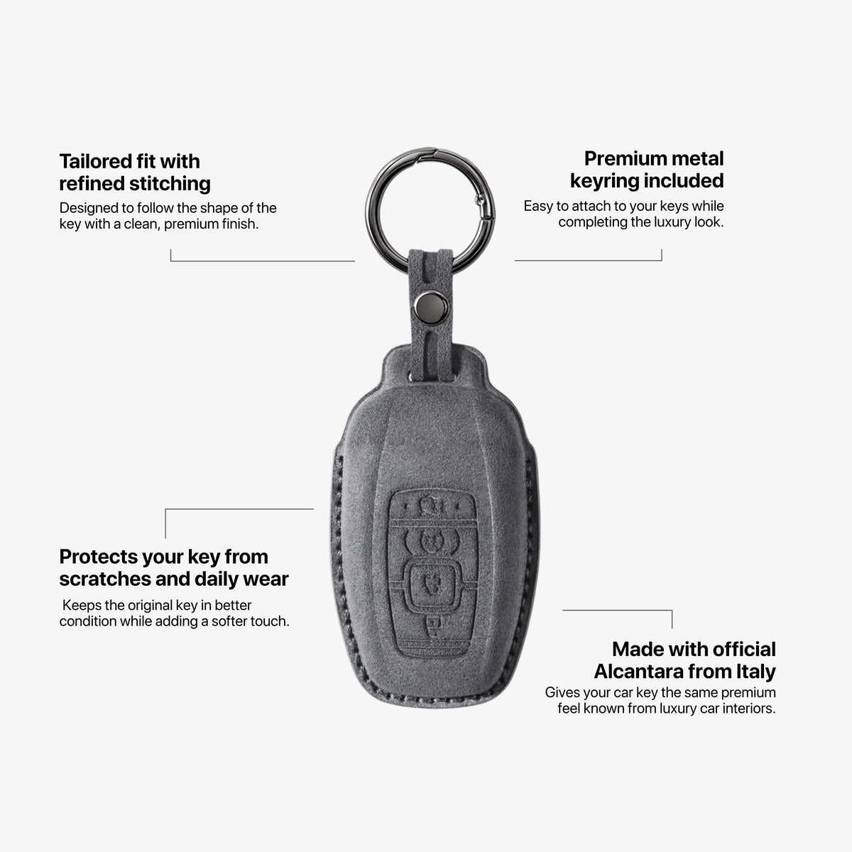 Alcantara Car Key Fob Cover for Lincoln Model B - Space Grey