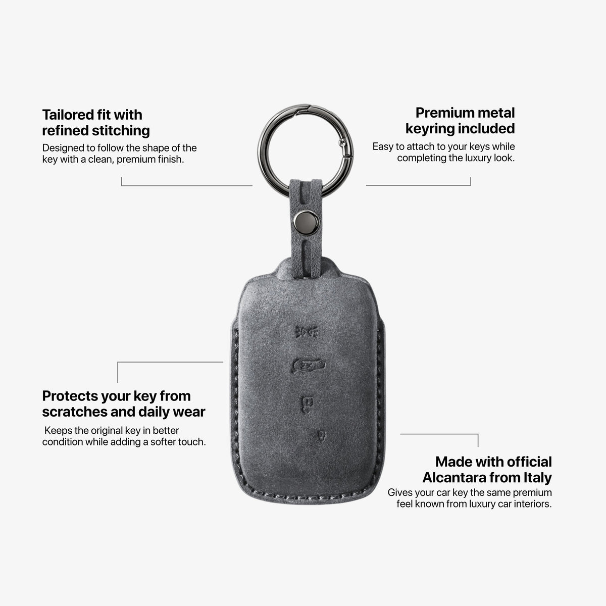 Alcantara Car Key Fob Cover for Maserati Model B with Buckle - Space Grey