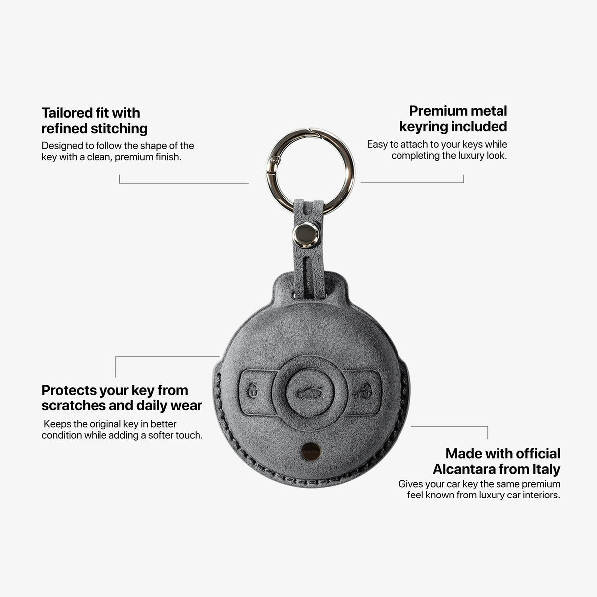 Alcantara Car Key Fob Cover for Smart Model A - Space Grey
