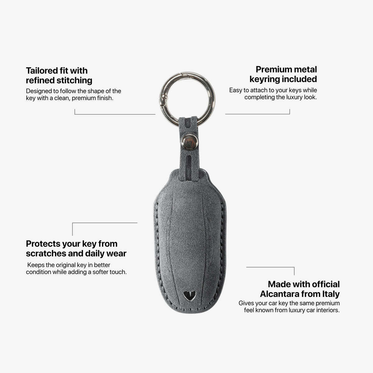 Alcantara Car Key Fob Cover for Tesla Model A (S/3/Y) - Space Grey