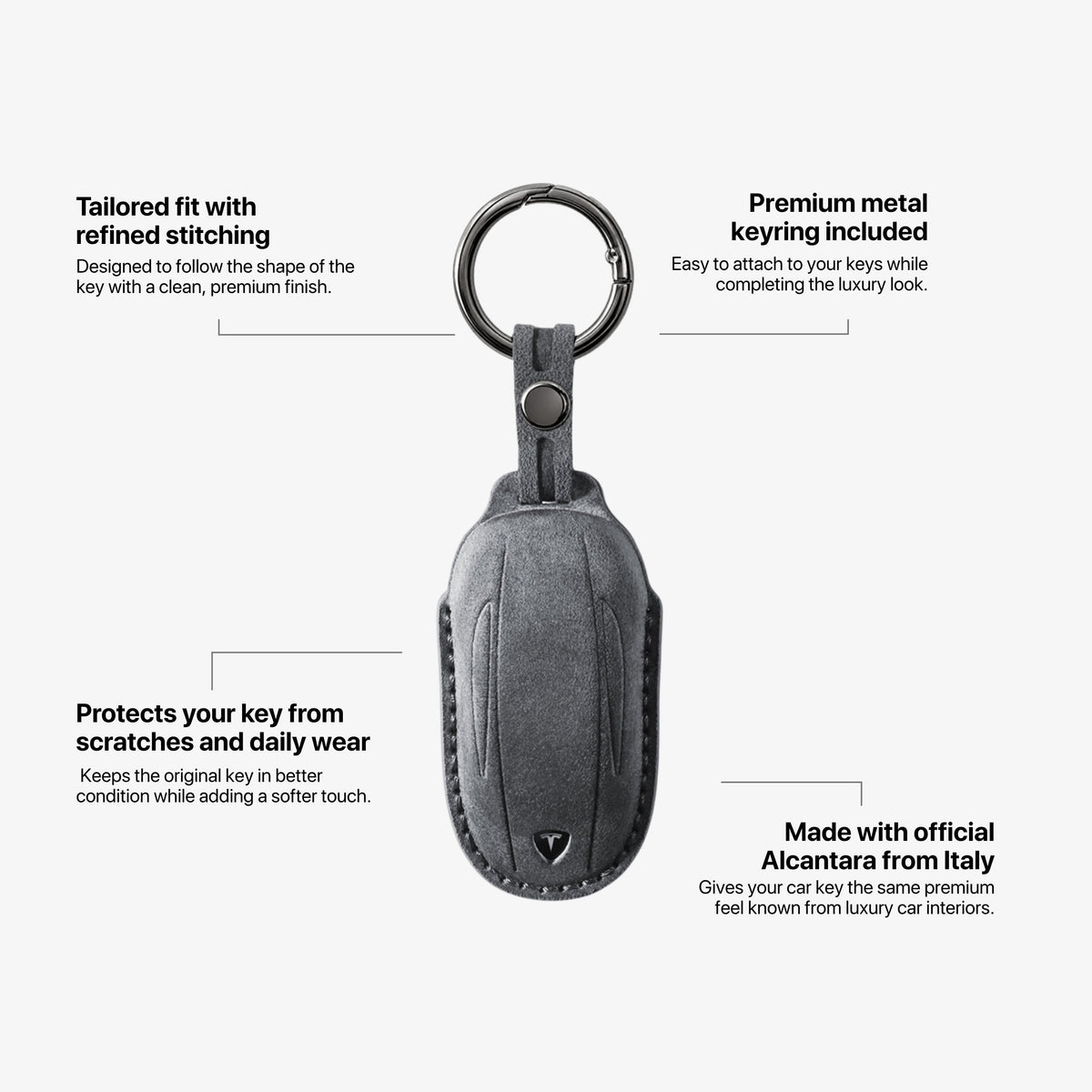 Alcantara Car Key Fob Cover for Tesla Model B (X) - Space Grey