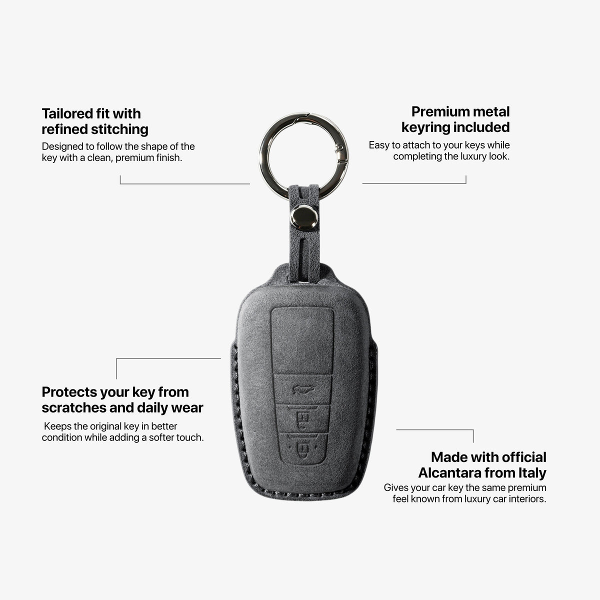 Alcantara Car Key Fob Cover for Toyota Model A with Buckle - Space Grey