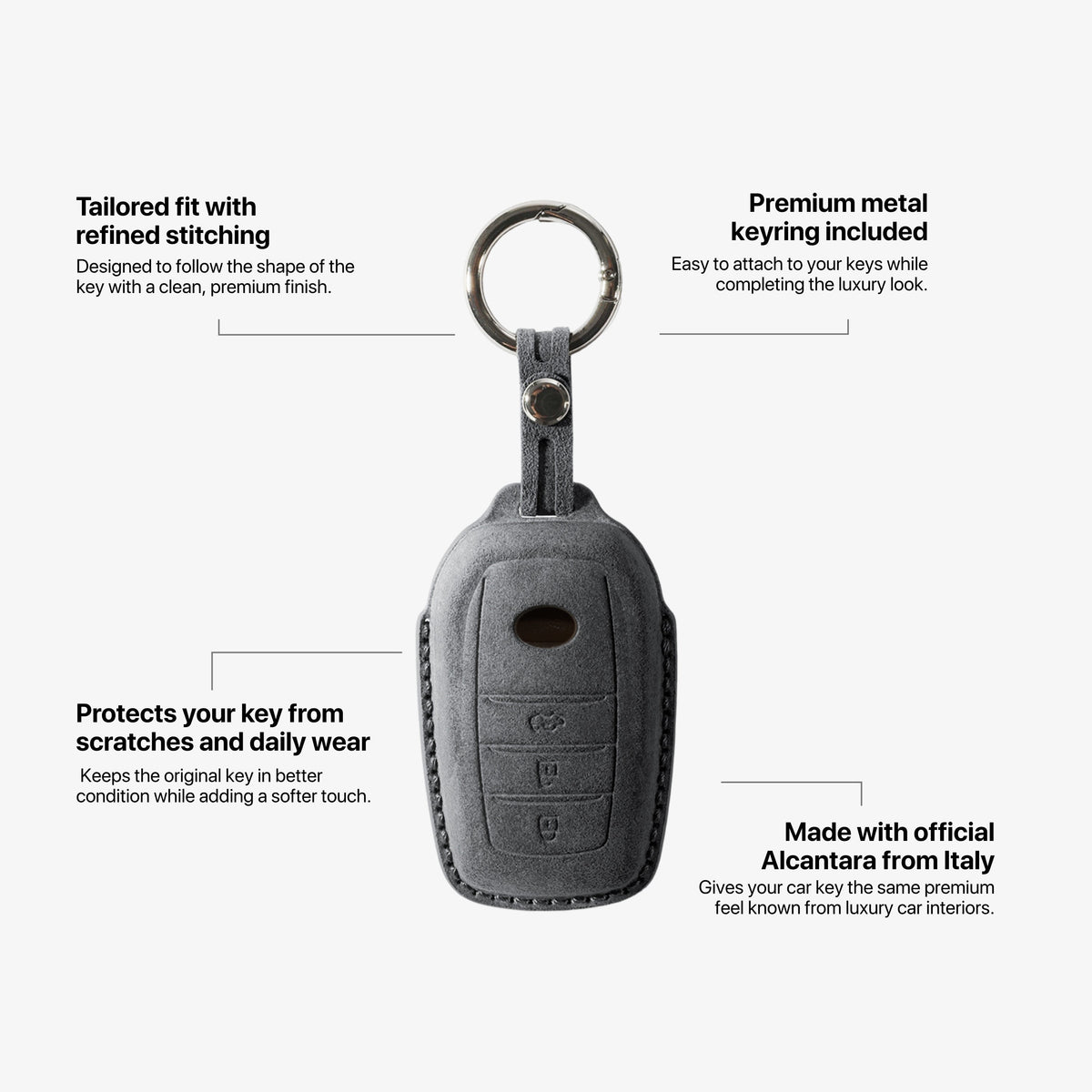 Alcantara Car Key Fob Cover for Toyota Model C with Buckle - Space Grey
