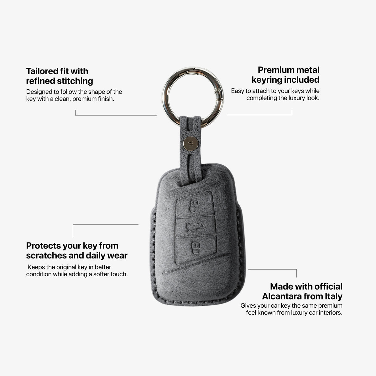 Alcantara Car Key Fob Cover for Volkswagen - Model C with Buckle - Space Grey