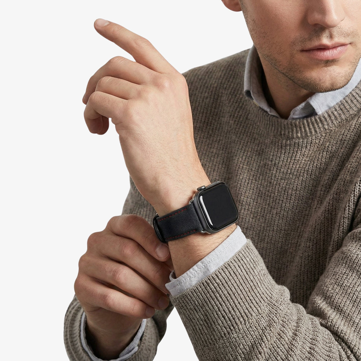 Alcantara Apple Watch Band With Buckle - Space Grey With Red Stitching - 42/44/45/46mm & Ultra (49mm)