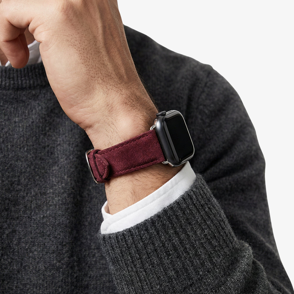 Alcantara Apple Watch Band With Buckle - Wine Red - 38/40/41/42mm