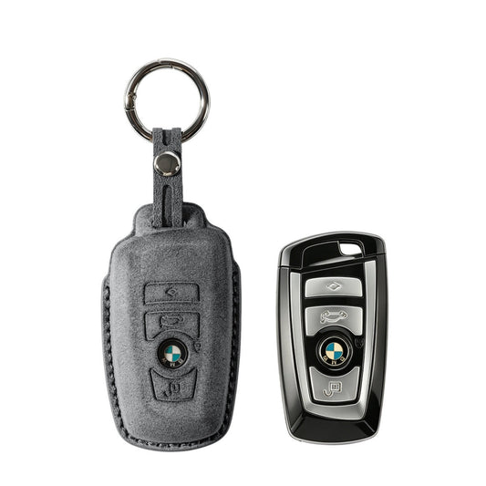 Alcantara Car Key Fob Cover for BMW Model A with Buckle - Space Grey