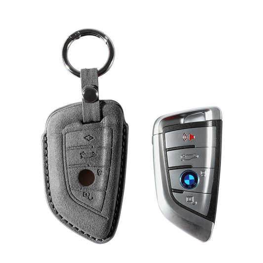 Alcantara Car Key Fob Cover for BMW | Model B with Buckle - Space Grey
