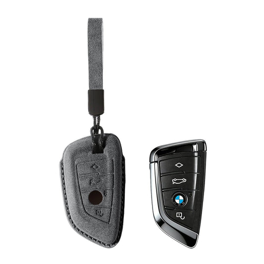 Alcantara Car Key Fob Cover for BMW | Model E with Buckle - Space Grey