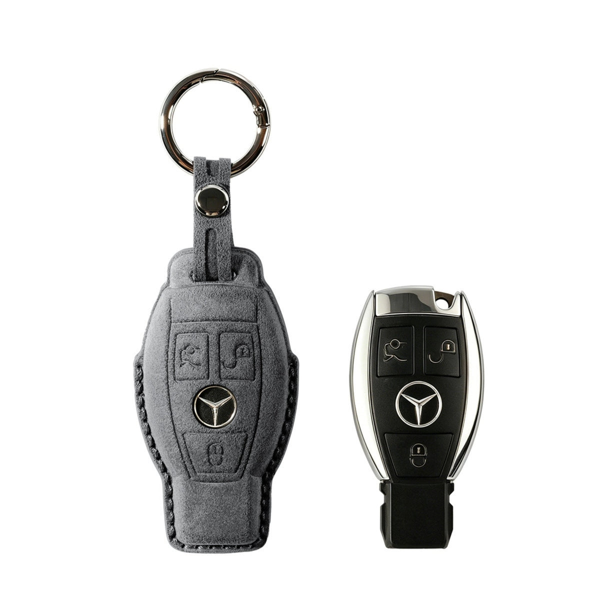 Alcantara Car Key Fob Cover for Mercedes -Benz Model B with Buckle - Space Grey
