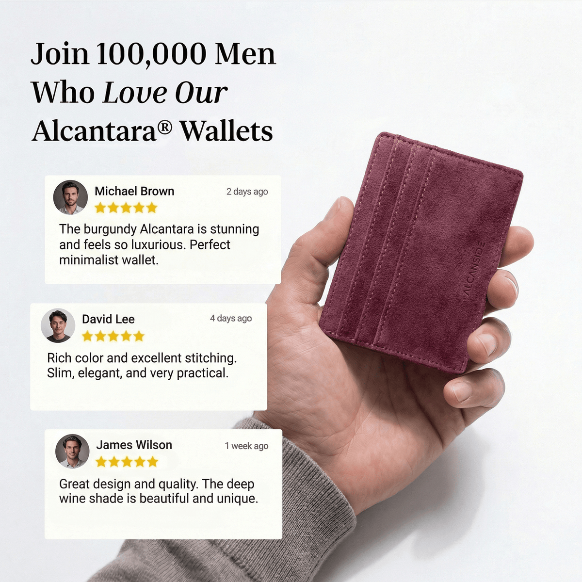 Alcantara Card Wallet - Wine Red
